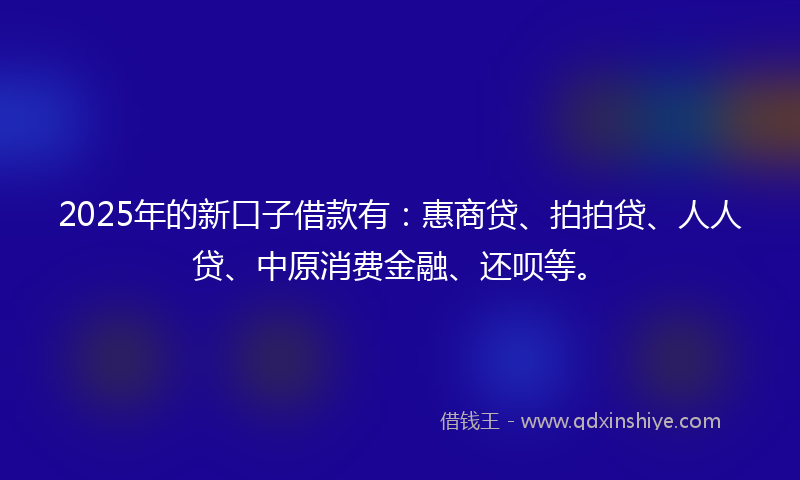 2025年的新口子借款有：惠商贷、拍拍贷、人人贷、中原消费金融、还呗等。