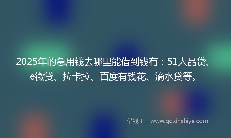 2025年的急用钱去哪里能借到钱有：51人品贷、e微贷、拉卡拉、百度有钱花、滴水贷等。