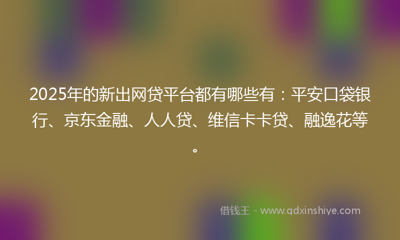 2025年的新出网贷平台都有哪些有：平安口袋银行、京东金融、人人贷、维信卡卡贷、融逸花等。