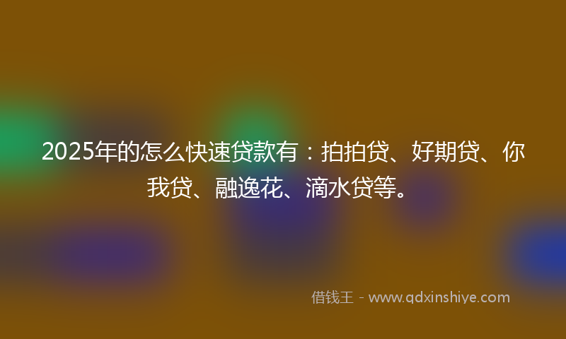 2025年的怎么快速贷款有：拍拍贷、好期贷、你我贷、融逸花、滴水贷等。