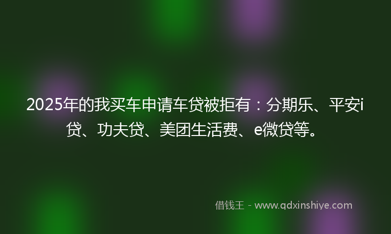 2025年的我买车申请车贷被拒有：分期乐、平安i贷、功夫贷、美团生活费、e微贷等。