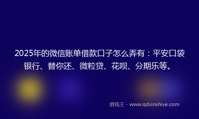 2025年的微信账单借款口子怎么弄有：平安口袋银行、替你还、微粒贷、花呗、分期乐等。
