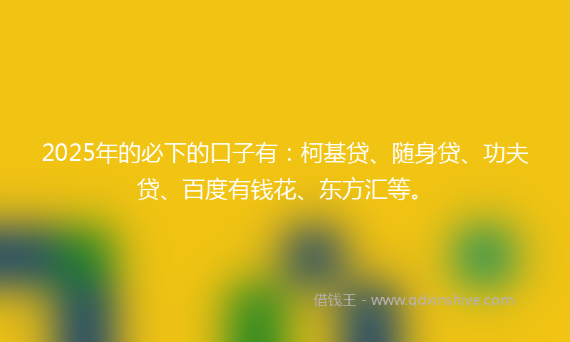 2025年的必下的口子有：柯基贷、随身贷、功夫贷、百度有钱花、东方汇等。