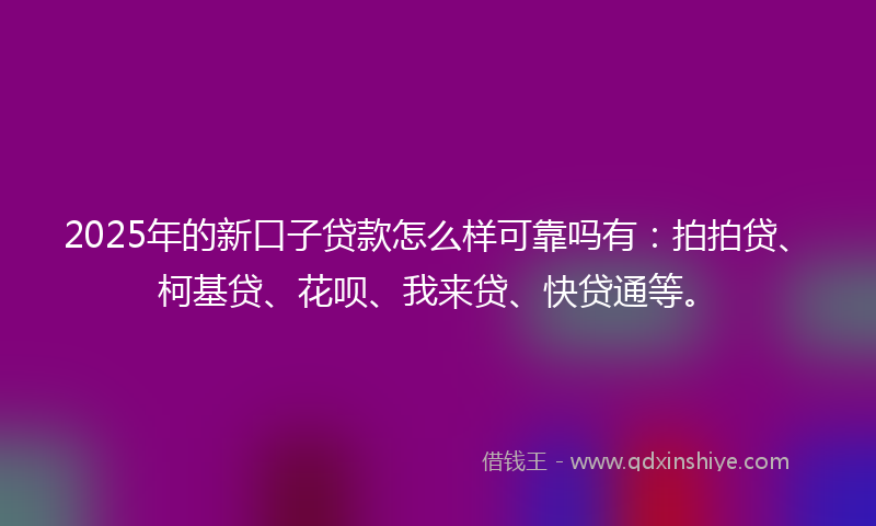 2025年的新口子贷款怎么样可靠吗有：拍拍贷、柯基贷、花呗、我来贷、快贷通等。