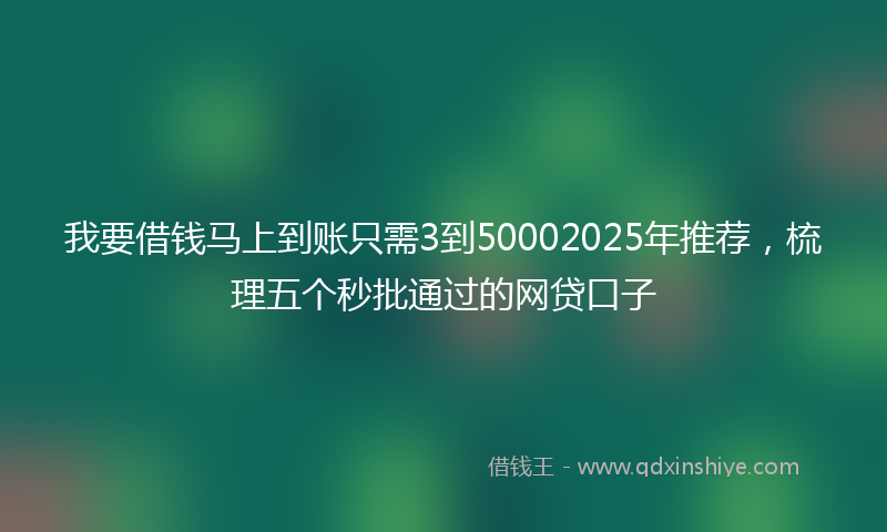 我要借钱马上到账只需3到50002025年推荐，梳理五个秒批通过的网贷口子