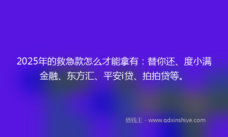 2025年的救急款怎么才能拿有：替你还、度小满金融、东方汇、平安i贷、拍拍贷等。