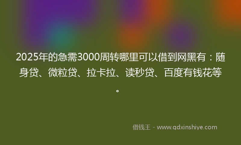 2025年的急需3000周转哪里可以借到网黑有：随身贷、微粒贷、拉卡拉、读秒贷、百度有钱花等。