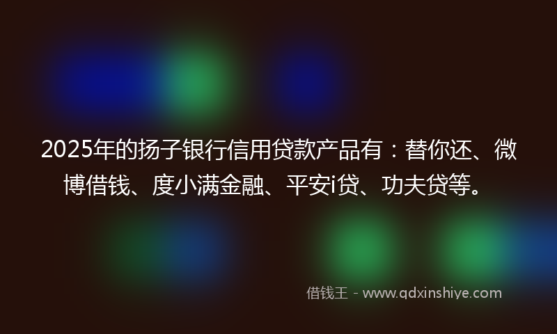 2025年的扬子银行信用贷款产品有：替你还、微博借钱、度小满金融、平安i贷、功夫贷等。
