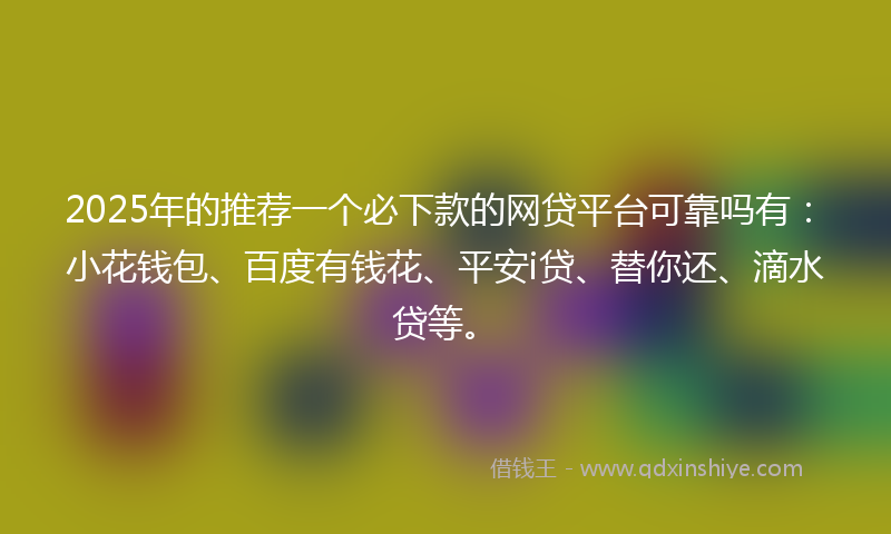 2025年的推荐一个必下款的网贷平台可靠吗有：小花钱包、百度有钱花、平安i贷、替你还、滴水贷等。