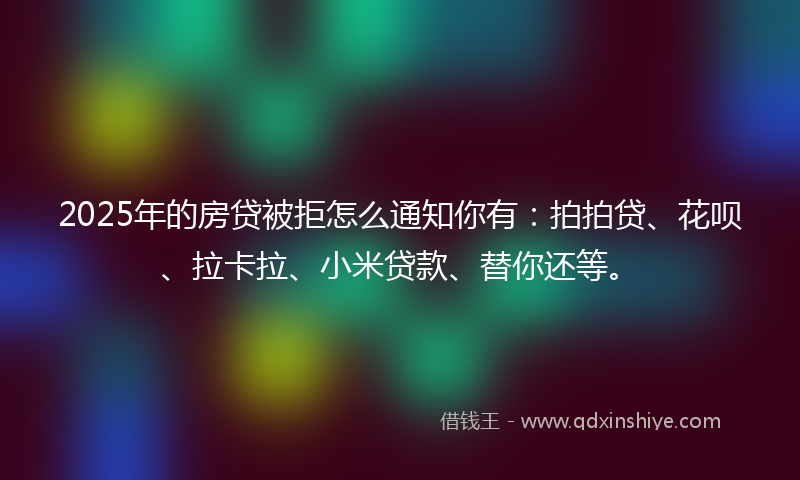 2025年的房贷被拒怎么通知你有：拍拍贷、花呗、拉卡拉、小米贷款、替你还等。