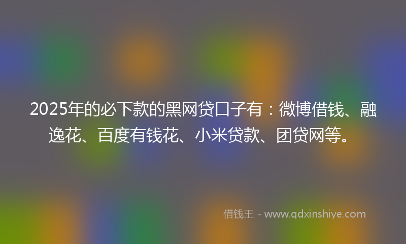 2025年的必下款的黑网贷口子有：微博借钱、融逸花、百度有钱花、小米贷款、团贷网等。