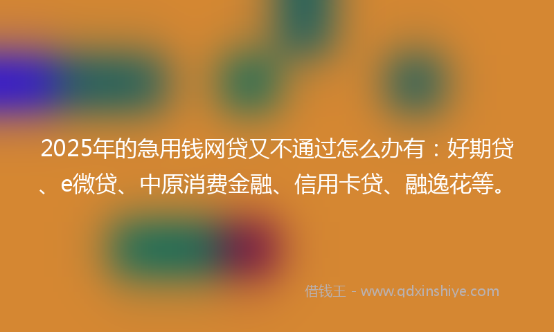 2025年的急用钱网贷又不通过怎么办有：好期贷、e微贷、中原消费金融、信用卡贷、融逸花等。