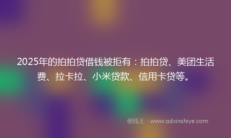 2025年的拍拍贷借钱被拒有：拍拍贷、美团生活费、拉卡拉、小米贷款、信用卡贷等。