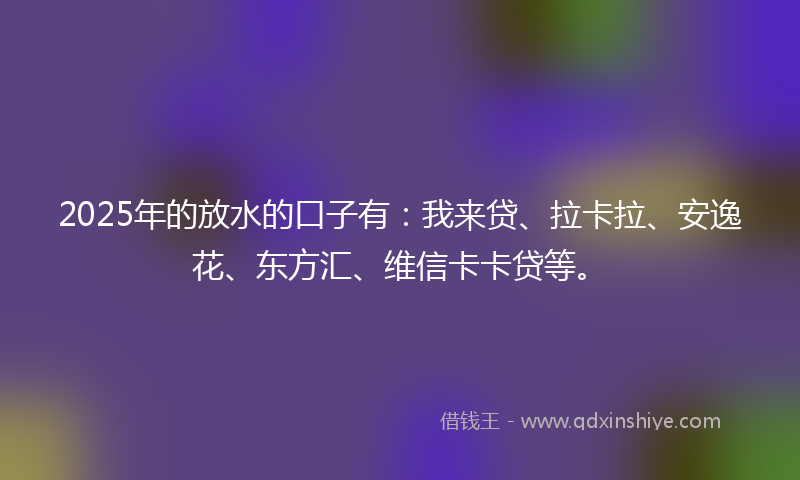 2025年的放水的口子有：我来贷、拉卡拉、安逸花、东方汇、维信卡卡贷等。