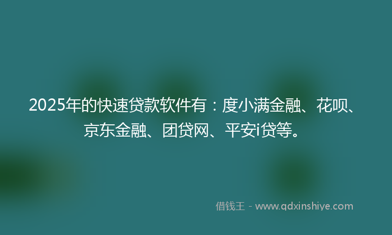 2025年的快速贷款软件有：度小满金融、花呗、京东金融、团贷网、平安i贷等。