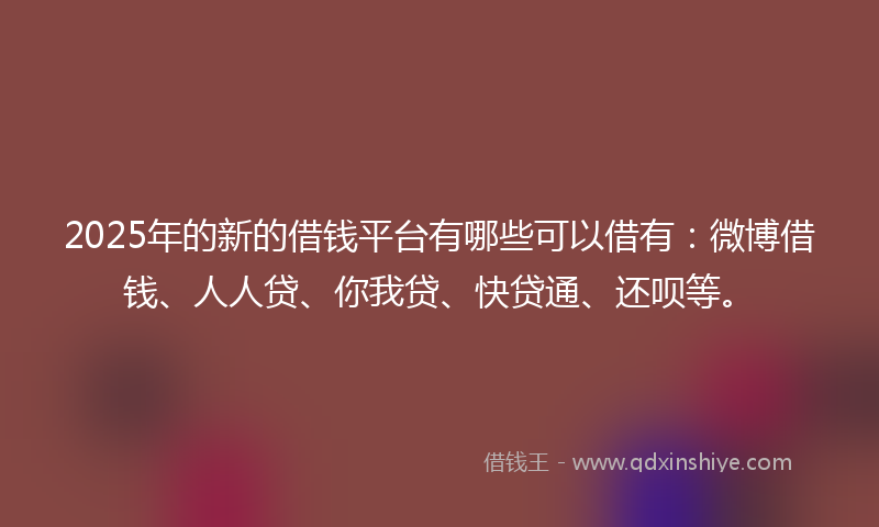 2025年的新的借钱平台有哪些可以借有：微博借钱、人人贷、你我贷、快贷通、还呗等。