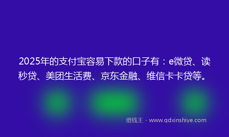2025年的支付宝容易下款的口子有：e微贷、读秒贷、美团生活费、京东金融、维信卡卡贷等。