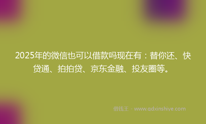 2025年的微信也可以借款吗现在有：替你还、快贷通、拍拍贷、京东金融、投友圈等。