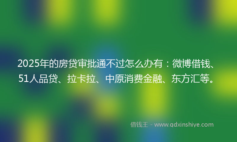 2025年的房贷审批通不过怎么办有：微博借钱、51人品贷、拉卡拉、中原消费金融、东方汇等。