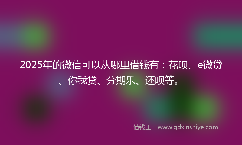 2025年的微信可以从哪里借钱有：花呗、e微贷、你我贷、分期乐、还呗等。