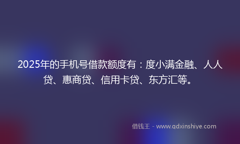 2025年的手机号借款额度有：度小满金融、人人贷、惠商贷、信用卡贷、东方汇等。