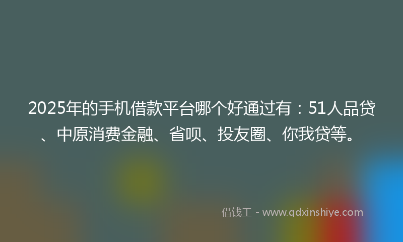 2025年的手机借款平台哪个好通过有：51人品贷、中原消费金融、省呗、投友圈、你我贷等。