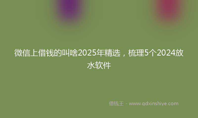 微信上借钱的叫啥2025年精选，梳理5个2024放水软件