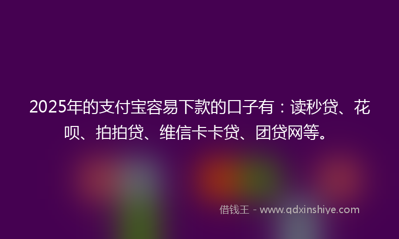 2025年的支付宝容易下款的口子有：读秒贷、花呗、拍拍贷、维信卡卡贷、团贷网等。
