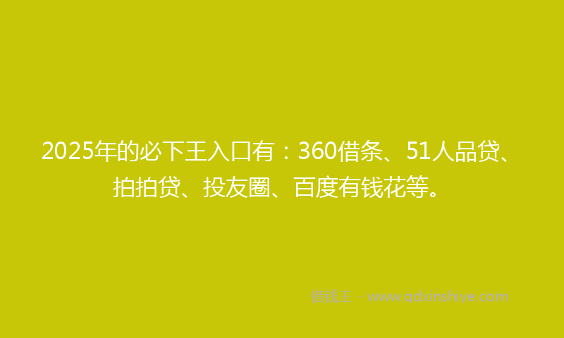 2025年的必下王入口有：360借条、51人品贷、拍拍贷、投友圈、百度有钱花等。