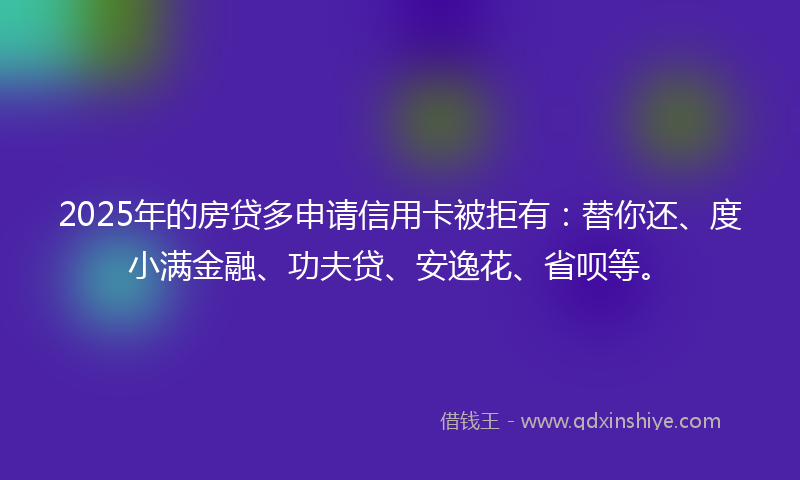 2025年的房贷多申请信用卡被拒有：替你还、度小满金融、功夫贷、安逸花、省呗等。