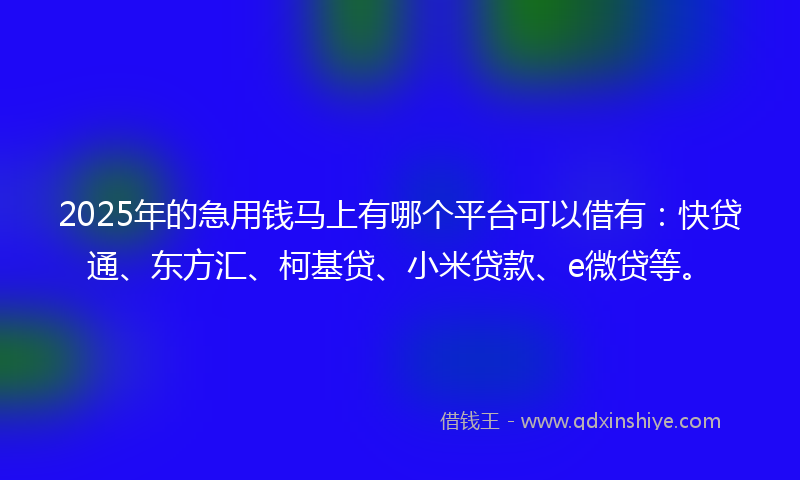 2025年的急用钱马上有哪个平台可以借有：快贷通、东方汇、柯基贷、小米贷款、e微贷等。