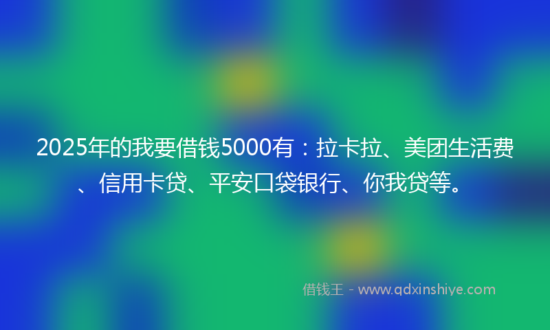2025年的我要借钱5000有：拉卡拉、美团生活费、信用卡贷、平安口袋银行、你我贷等。