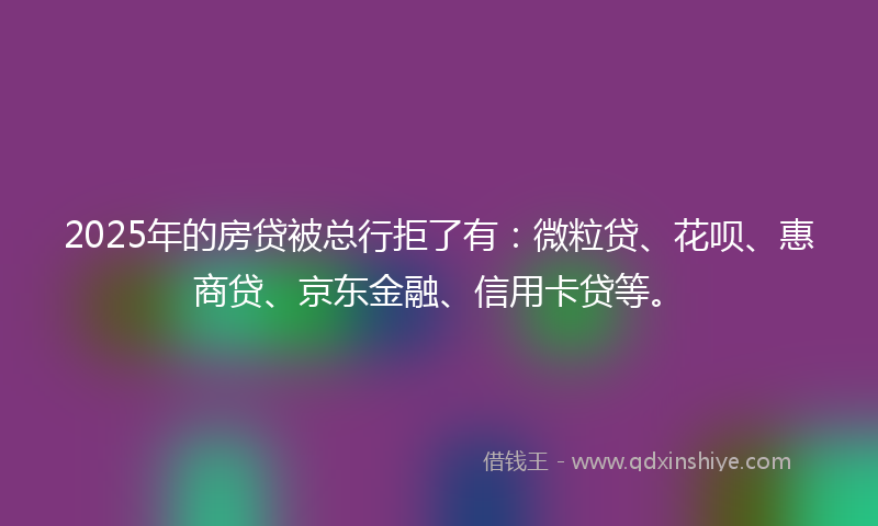 2025年的房贷被总行拒了有：微粒贷、花呗、惠商贷、京东金融、信用卡贷等。