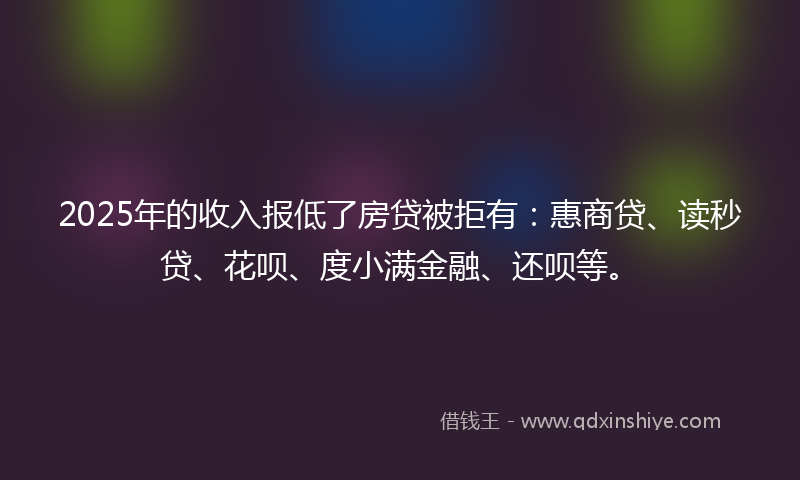 2025年的收入报低了房贷被拒有：惠商贷、读秒贷、花呗、度小满金融、还呗等。