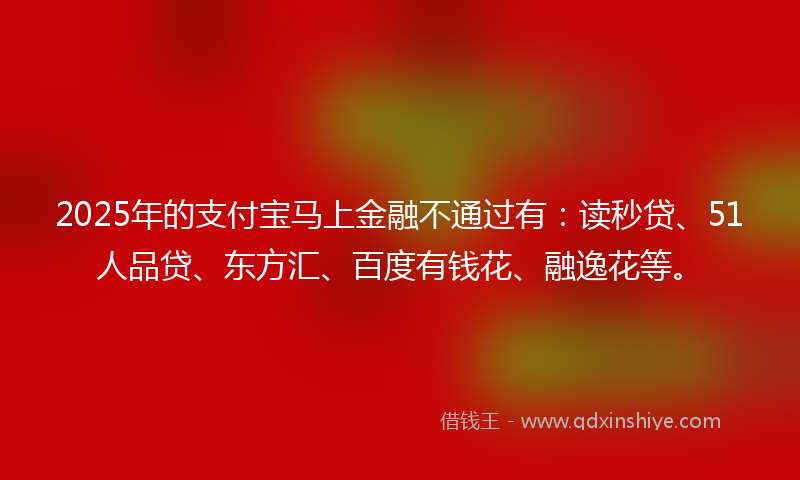 2025年的支付宝马上金融不通过有：读秒贷、51人品贷、东方汇、百度有钱花、融逸花等。