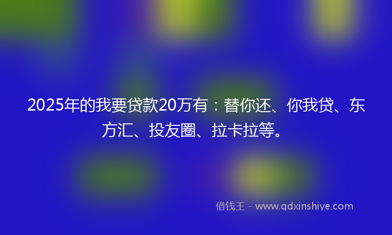 2025年的我要贷款20万有：替你还、你我贷、东方汇、投友圈、拉卡拉等。