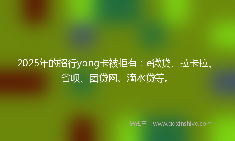 2025年的招行yong卡被拒有：e微贷、拉卡拉、省呗、团贷网、滴水贷等。
