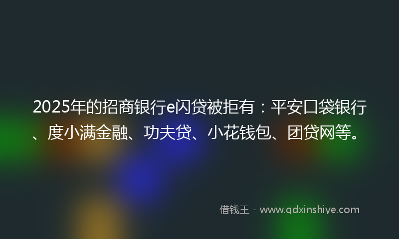 2025年的招商银行e闪贷被拒有：平安口袋银行、度小满金融、功夫贷、小花钱包、团贷网等。