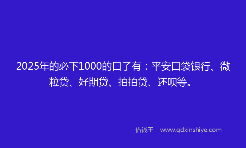 2025年的必下1000的口子有：平安口袋银行、微粒贷、好期贷、拍拍贷、还呗等。
