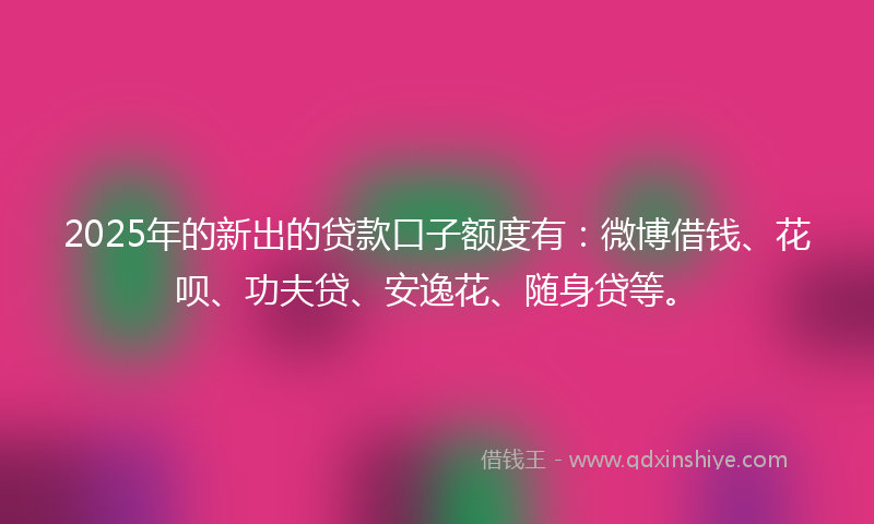 2025年的新出的贷款口子额度有：微博借钱、花呗、功夫贷、安逸花、随身贷等。