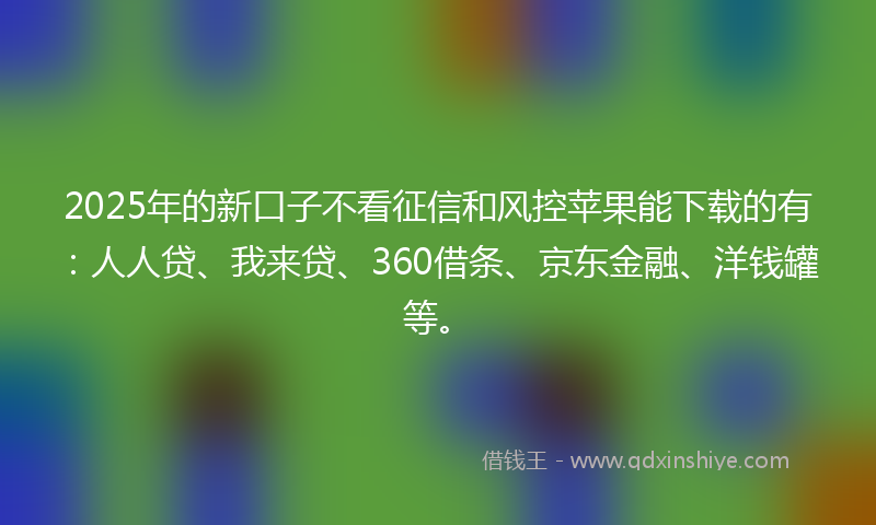 2025年的新口子不看征信和风控苹果能下载的有：人人贷、我来贷、360借条、京东金融、洋钱罐等。
