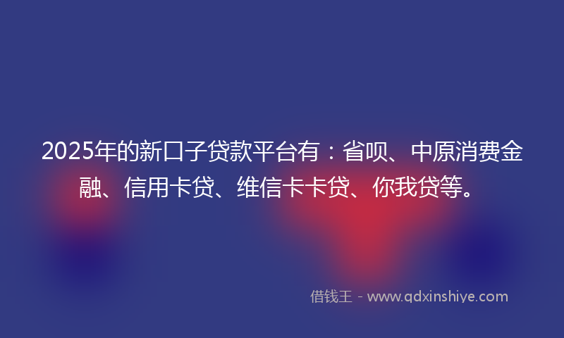 2025年的新口子贷款平台有：省呗、中原消费金融、信用卡贷、维信卡卡贷、你我贷等。