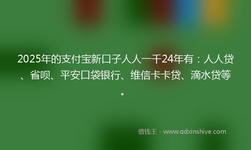 2025年的支付宝新口子人人一千24年有：人人贷、省呗、平安口袋银行、维信卡卡贷、滴水贷等。