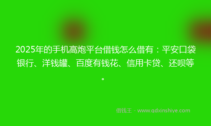 2025年的手机高炮平台借钱怎么借有：平安口袋银行、洋钱罐、百度有钱花、信用卡贷、还呗等。