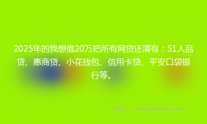 2025年的我想借20万把所有网贷还清有：51人品贷、惠商贷、小花钱包、信用卡贷、平安口袋银行等。