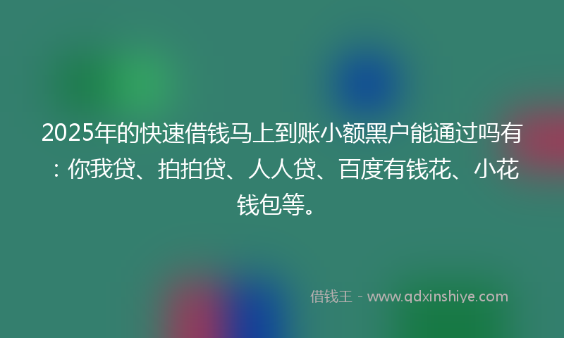 2025年的快速借钱马上到账小额黑户能通过吗有：你我贷、拍拍贷、人人贷、百度有钱花、小花钱包等。