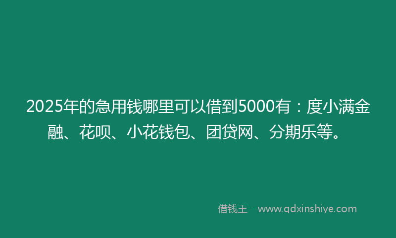 2025年的急用钱哪里可以借到5000有：度小满金融、花呗、小花钱包、团贷网、分期乐等。