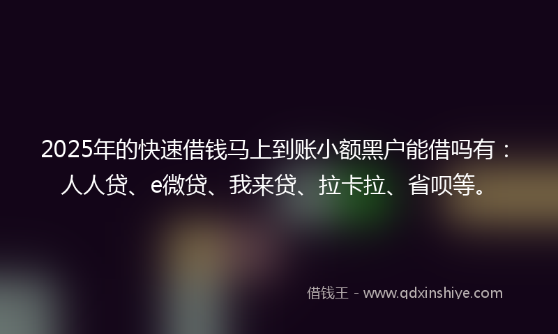 2025年的快速借钱马上到账小额黑户能借吗有：人人贷、e微贷、我来贷、拉卡拉、省呗等。