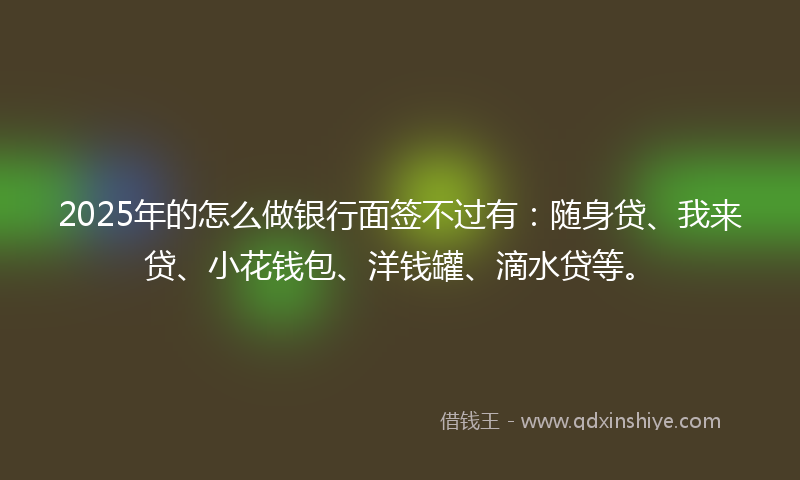 2025年的怎么做银行面签不过有：随身贷、我来贷、小花钱包、洋钱罐、滴水贷等。