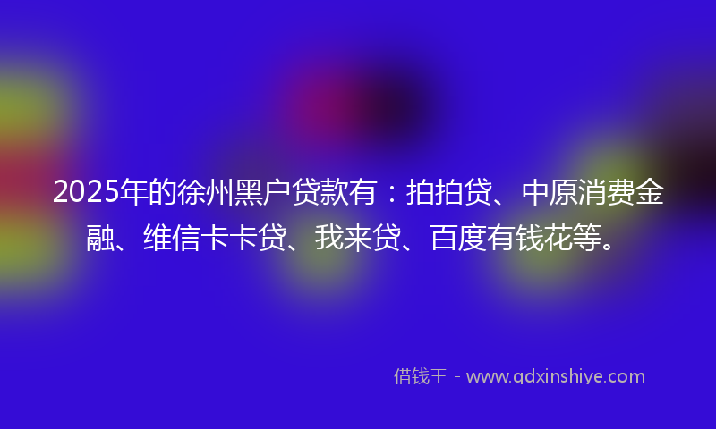 2025年的徐州黑户贷款有：拍拍贷、中原消费金融、维信卡卡贷、我来贷、百度有钱花等。